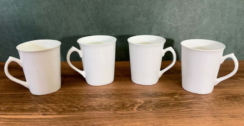 Hitkari Bone China India White Ribbed Coffee Mugs Set of 4